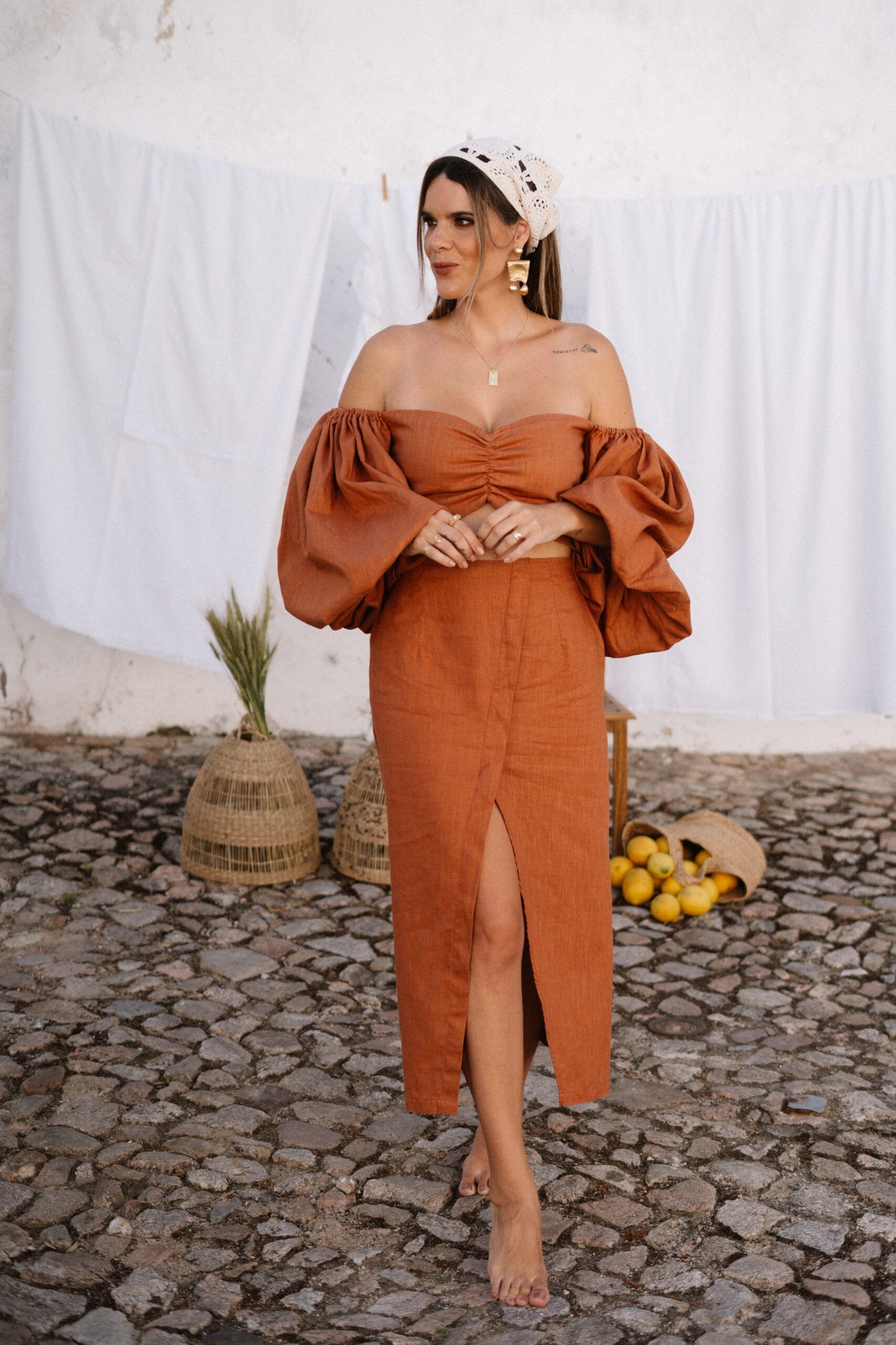 Top Afeto Terracota Com Manga Balão