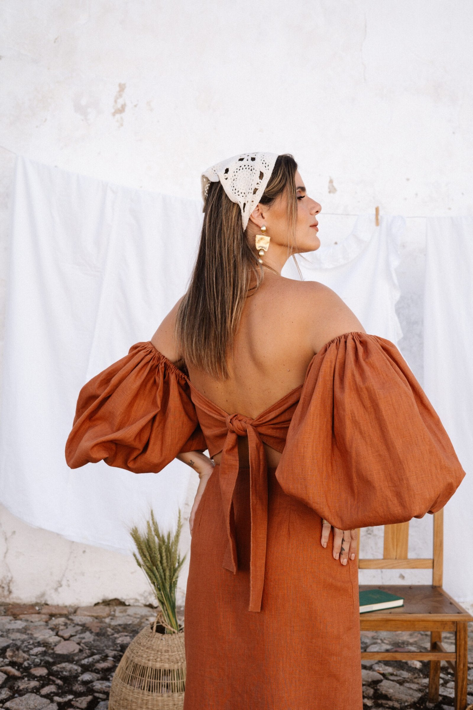 Top Afeto Terracota Com Manga Balão